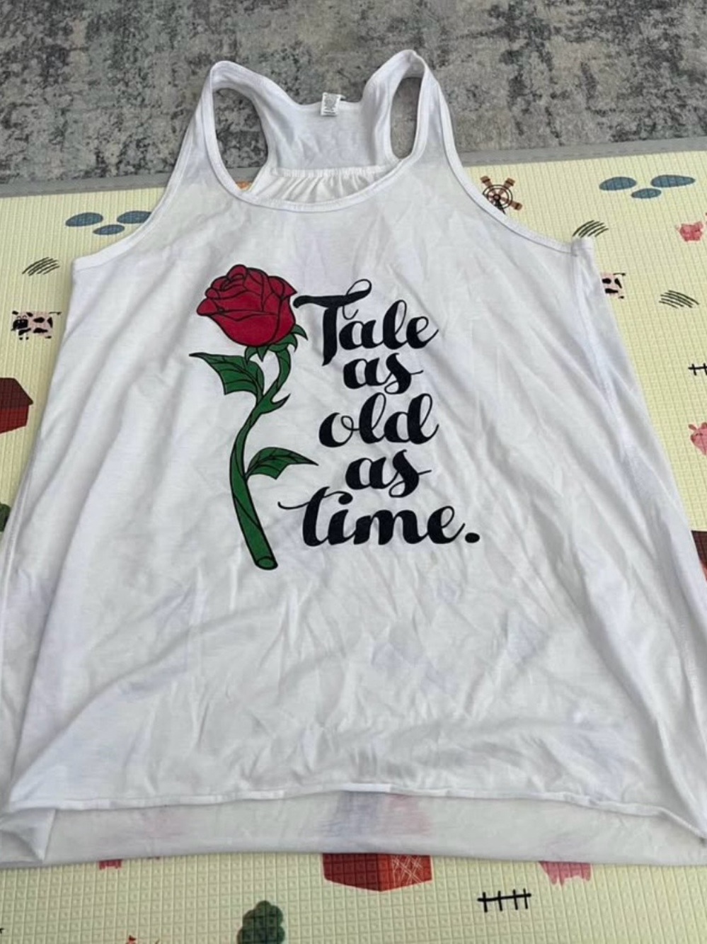 Disney White Women’s Tank Top with Red Rose Graphic - Tale as Old as Time